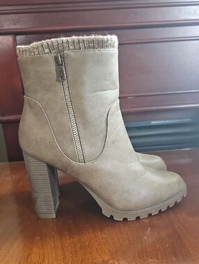 Women’s Taupe High Heel Ankle Boots with Side Zip